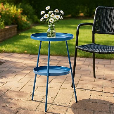 Round 2-Tier Metal Side Table for Indoor and Outdoor Use