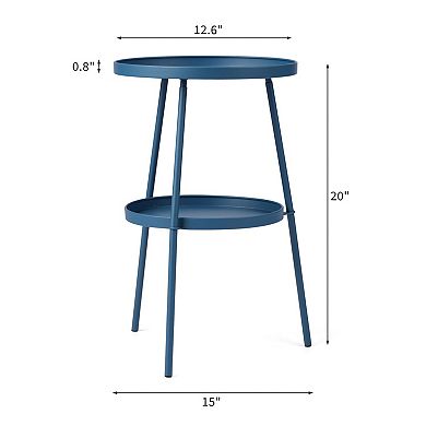 Round 2-Tier Metal Side Table for Indoor and Outdoor Use