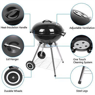 Portable Enamel Charcoal Grill with Lid, Air Vents and Ash Catcher