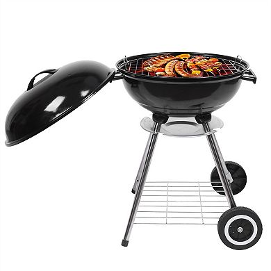 Portable Enamel Charcoal Grill with Lid, Air Vents and Ash Catcher
