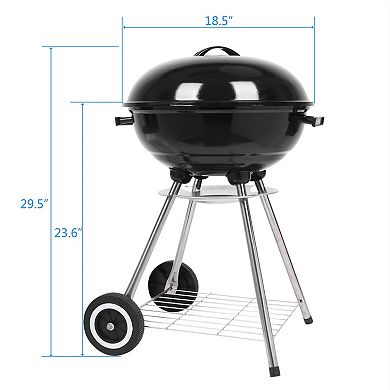 Portable Enamel Charcoal Grill with Lid, Air Vents and Ash Catcher