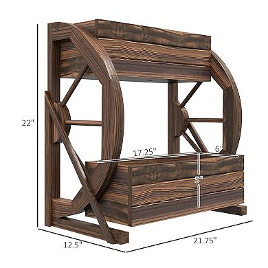 2-Tier Wooden Wagon Planter Box with Drainage Holes