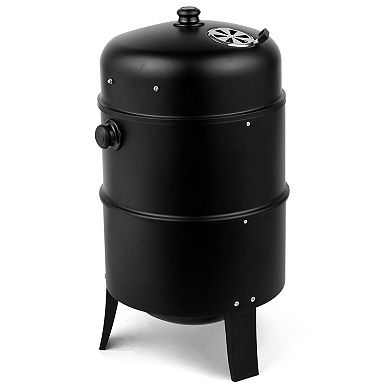 Portable Iron Charcoal Smoker Grill with Thermometer for Outdoor BBQ