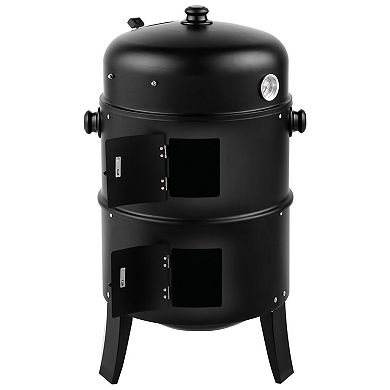 Portable Iron Charcoal Smoker Grill with Thermometer for Outdoor BBQ