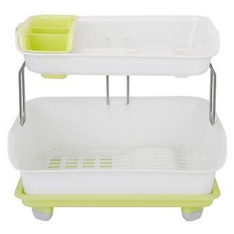 2 tier Dish Drying Rack with Cutlery Holder and Drainage Tray