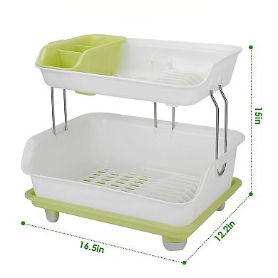 2 Tier Dish Drying Rack with Cutlery Holder and Drainage Tray
