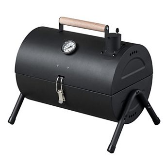 Portable Charcoal Grill with Thermometer and Wooden Handle for Outdoor BBQ