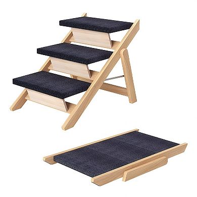 Wooden 3-Step Pet Stairs for Medium Dogs
