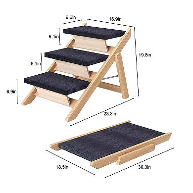 Wooden 3-Step Pet Stairs for Medium Dogs