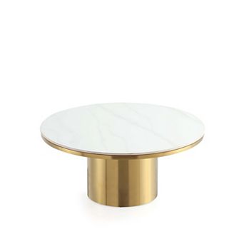 MANHATTAN COMFORT Glenn Modern Glam Round Sintered Stone Top Coffee Table