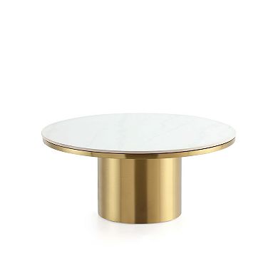 MANHATTAN COMFORT Glenn Modern Glam Round Sintered Stone Top Coffee Table
