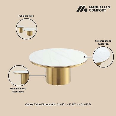 MANHATTAN COMFORT Glenn Modern Glam Round Sintered Stone Top Coffee Table