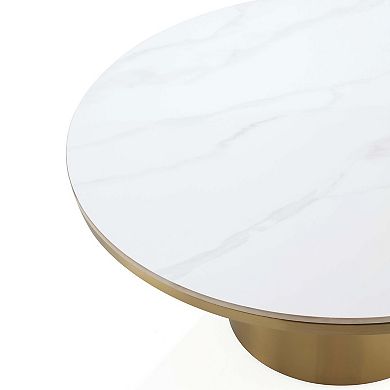 MANHATTAN COMFORT Glenn Modern Glam Round Sintered Stone Top Coffee Table