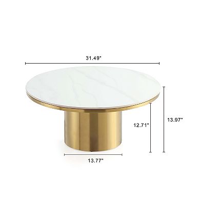 MANHATTAN COMFORT Glenn Modern Glam Round Sintered Stone Top Coffee Table