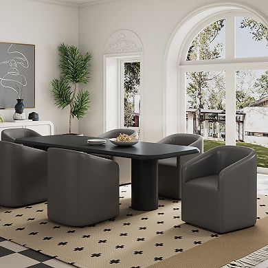 MANHATTAN COMFORT Anna Round Faux Leather Upholstered Dining Armchair