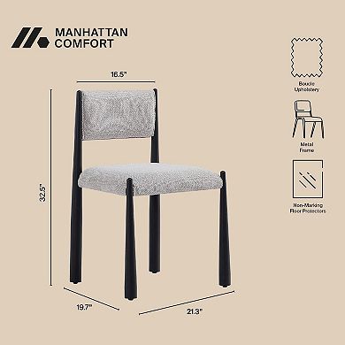 MANHATTAN COMFORT Mid-Century Modern Boucle Upholstered Metal Dining Side Chair Set of 2