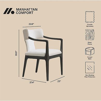 MANHATTAN COMFORT Eloria Chenille Upholstered Wood Dining Armchair