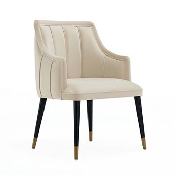 MANHATTAN COMFORT Velvet Upholstered Wood Dining Armchair with Metal Accents