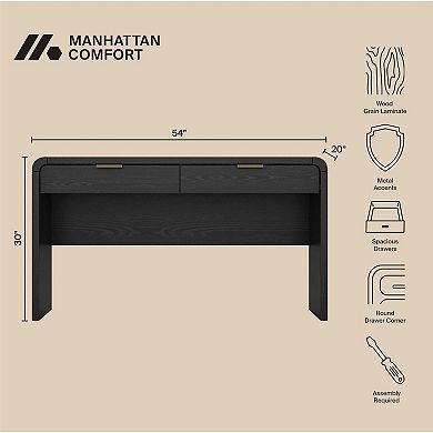 MANHATTAN COMFORT Grace Modern 54-Inch 2-Drawer Office Desk