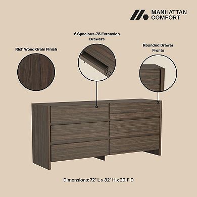 MANHATTAN COMFORT 72-Inch 6-Drawer Double Dresser