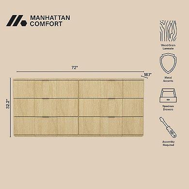 MANHATTAN COMFORT Clive 72-Inch Mid-Century Modern 6-Drawer Dresser