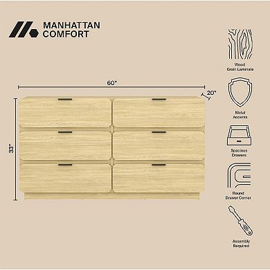 MANHATTAN COMFORT Chrystie 60-Inch 6-Drawer Double Dresser