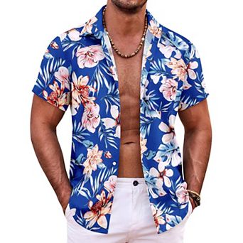 COOFANDY Mens Hawaiian Shirt Short Sleeve Button Down Shirts Tropical Summer Beach Shirts Casual