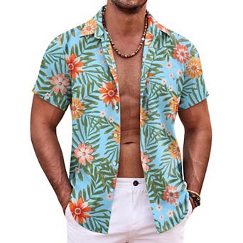 COOFANDY Mens Hawaiian Shirt Short Sleeve Button Down Shirts Tropical Summer Beach Shirts Casual