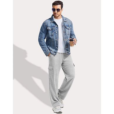 PINSPARK Men's Cotton Cargo Sweatpants Open Bottom Baggy Lightweight Joggers with Pockets