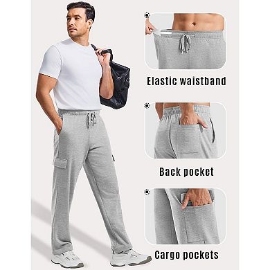 PINSPARK Men's Cotton Cargo Sweatpants Open Bottom Baggy Lightweight Joggers with Pockets