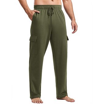 PINSPARK Men's Cotton Cargo Sweatpants Open Bottom Baggy Lightweight Joggers with Pockets
