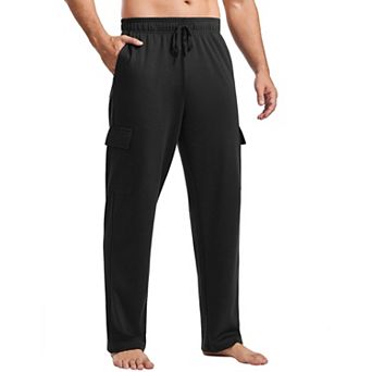 PINSPARK Men's Cotton Cargo Sweatpants Open Bottom Baggy Lightweight Joggers with Pockets