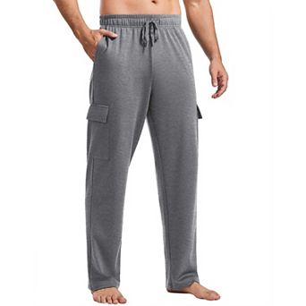 PINSPARK Men's Cotton Cargo Sweatpants Open Bottom Baggy Lightweight Joggers with Pockets