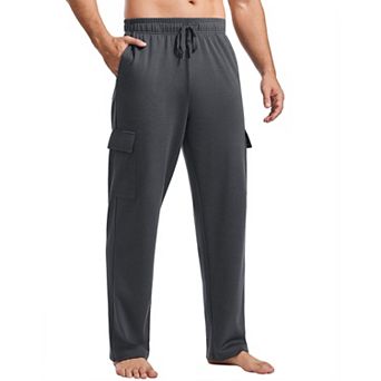 PINSPARK Men's Cotton Cargo Sweatpants Open Bottom Baggy Lightweight Joggers with Pockets