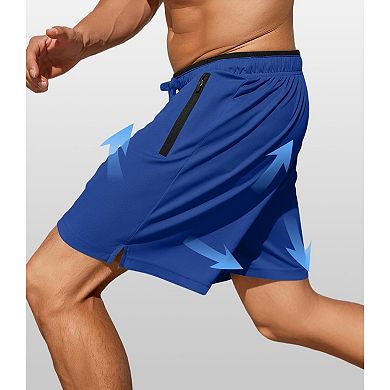 PINSPARK Men's 7" Mesh Quick Dry Running Shorts with Zipper Pockets