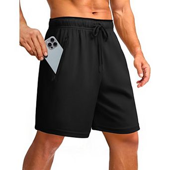 PINSPARK Men's 7" Mesh Quick Dry Running Shorts with Zipper Pockets