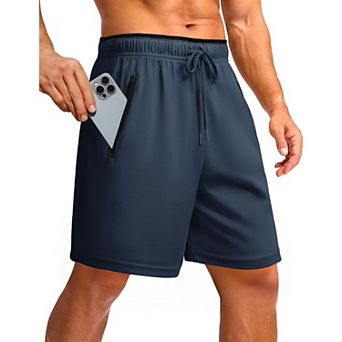 PINSPARK Men's 7" Mesh Quick Dry Running Shorts with Zipper Pockets
