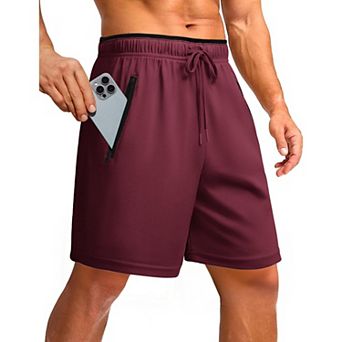 PINSPARK Men's 7" Mesh Quick Dry Running Shorts with Zipper Pockets