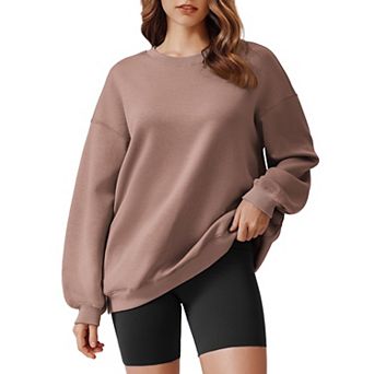 Pinspark Women's Crewneck Pullover Sweatshirt Drop Shoulder Fall Outfit with Pockets