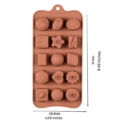 Silicone Assorted Chocolate Mold with 15 Unique Shapes, (4.1 x 8.5 Inch)