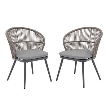 SUNSITT Patio Heavy-Duty Woven Wicker Dining Chair Set of 2 with Cruved Backrest, Dark Grey