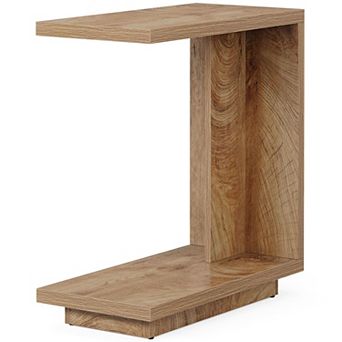 Slim C Shaped Side Table with 2 tier Shelves, Narrow End Table for Living Room or Bedroom