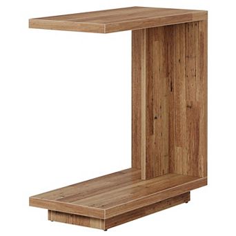 Slim C Shaped Side Table with 2 tier Shelves, Narrow End Table for Living Room or Bedroom