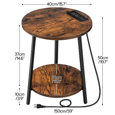 Round End Table with Charging Station, USB Ports and Outlets, 2 Tier Side Table