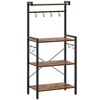 Multi-Tier Baker’s Rack with 4 Shelves and 8 Hooks for Kitchen or Apartment
