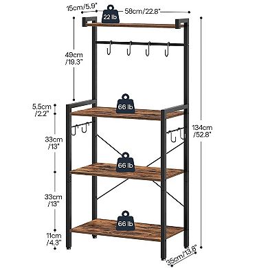 Multi-Tier Baker’s Rack with 4 Shelves and 8 Hooks for Kitchen or Apartment