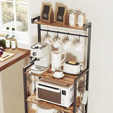 Multi-Tier Baker’s Rack with 4 Shelves and 8 Hooks for Kitchen or Apartment
