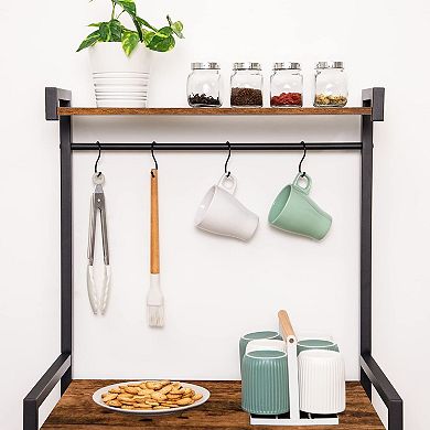 Multi-Tier Baker’s Rack with 4 Shelves and 8 Hooks for Kitchen or Apartment