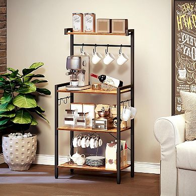 Multi-Tier Baker’s Rack with 4 Shelves and 8 Hooks for Kitchen or Apartment
