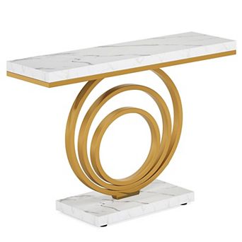 Modern Console Table with Faux Marble Top and Metal Frame for Entryway or Living Room